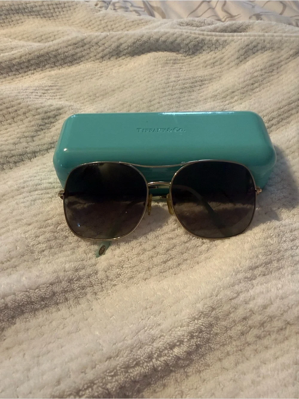 Tiffany & Co. Gold Aviator Sunglasses with Tiffany Blue Case